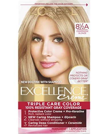 L'Oreal Paris Excellence Creme Permanent Triple Care Hair Color, 8.5A Champagne Blonde, Gray Coverage For Up to 8 Weeks, All Hair Types, Pack of 1