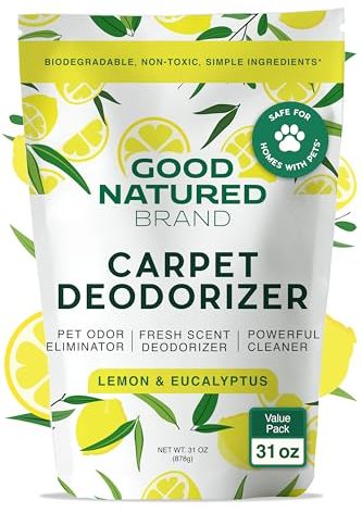 Good Natured Brand | Carpet Deodorizer & Freshener Powder | 31 oz Pet Odor Eliminator for Strong Odor & Pet Urine | Fresh Natural Lemon & Eucalyptus Scent | Safe for Homes with Pets