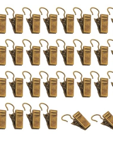 GUKBIAY Pack of 80 Antique Brass Small Heavy-Duty Hook Clip Set Curtain Clips Metal Curtain Hangers Clips for Art Craft Photo Display Indoor Outdoor Decoration