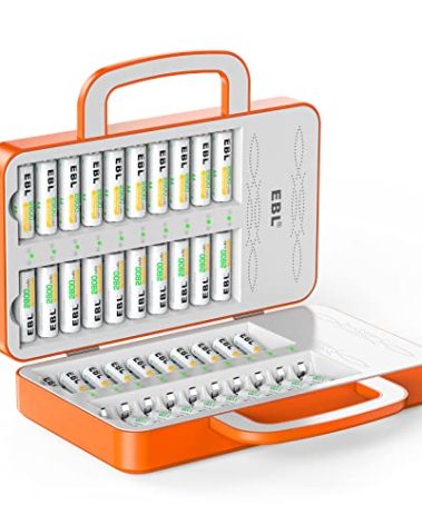 EBL 40Slot Battery Charger for 1/2/3...19/20/21...38/39/40 pcs AA AAA Rechargeable Batteries - Advanced Multiple Battery Charger - Handle Design(Batteries not Included)
