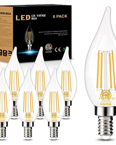 E12 LED Bulb Dimmable Candelabra Base, Golspark 2700K Warm White Chandelier Light Bulbs 60W Equivalent, B11 Type B Light Bulb C35 Vintage Filament Candle Bulb Flame Tip, 550LM, Pack of 6