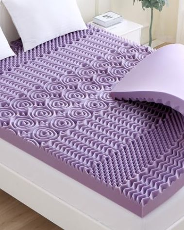 MUXHOMO 3-Inch King Mattress Topper, 7-Zone Egg Crate Foam for Back Pain Relief, Cooling Gel-Infused Lavender Bed Pad, CertiPUR-US & Oeko-TEX Certified