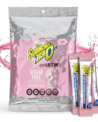 Sqwincher Zero Qwik Stik, Strawberry Lemonade, Sugar Free, Low Calorie, Low Sodium Electrolyte Powder Hydration Drink Mix, .11 0z Packet (Pack of 50)