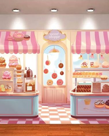 HQM Pink Cute Sweet Shop Banner Donut Cake Candy Shop Bakery Store Cake Donut Ice Cream Girls Princess Birthday Baby Shower Party Photography Backdrop 71x47.2 Inch Supplies