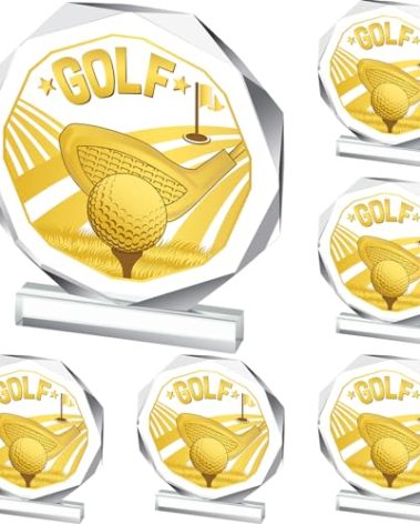 Anglechic 6 Pack Sports Trophy Acrylic Award Medals 4.72 x 4.72 Inch Sports Contest Trophies Bulk Plaques Team Prize Gift Trophies for Competition(Golf)