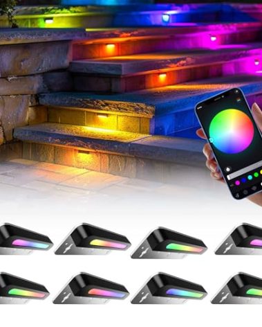 SLARY 8 Pack 7 inch RGB LED Hardscape Lighting Step Lights Retaining Wall Lights with Color Changing & Warm White Mode Low Voltage Landscape Paver Lights Waterproof Deck Lights for Outside Stairs