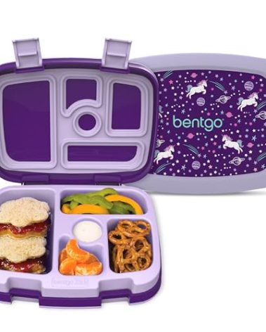 Bentgo Kids Prints Leak-Proof, 5-Compartment Bento-Style Kids Lunch Box - Ideal Portion Sizes for Ages 3-7, Durable, Drop-Proof, Dishwasher Safe, & PFAS & BPA-Free Materials (Unicorn)