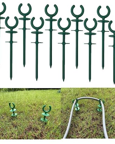 WIBBLESOX 20 Pcs Green Garden Hose Guide Stakes Holiday Lights Holder Light Duty High Toughness Plastic Nails Tools for Garden Yard Plant Protection (20)