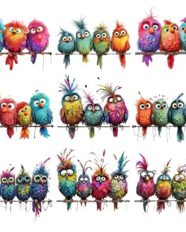 GudaAphrmix 9Pcs Funny Colorful Birds Vinyl Decals on Branch Wall Easy Peel and Stick Watercolor Patterns Cute Birds Vinyl Wall Stickers for Women Students Girl Boys Room Wide Applications Decor