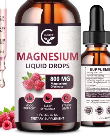 GORNVB (2 Pack) Magnesium Glycinate Liquid Drops | 1000mg Liquid Magnesium Complex with D3, L-Thea & GABA for Energy, Sleep, Nerve and Heart Health, High Absorption, Raspberry Flavor