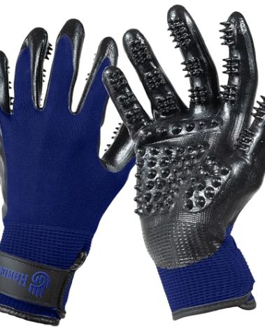H HANDSON Pet Grooming Gloves - Patented #1 Ranked, Award Winning Shedding, Bathing, & Hair Remover Gloves - Gentle Brush for Cats, Dogs, and Horses (Blue, X-Large)