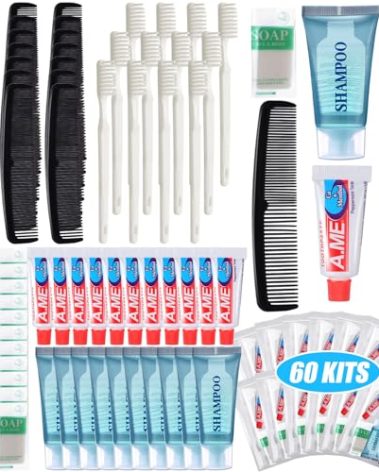 Ziliny 60 Pcs Basic Toiletry Set Homeless Hygiene Kits Homeless Care Package Supplies Travel Toiletry Bulk for Men Women Charity Reusable Supplies