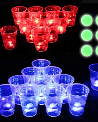 Six Senses Media The Dark Beer Pong Set,Beer Pong Party Cup Set, LED Beer Pong Cups and Glow-in-The-Dark Balls,22 Set