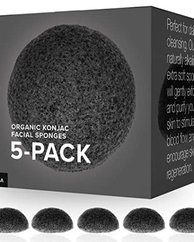 Minamul Konjac Exfoliating Organic Facial Sponge Set, Gentle daily face scrub/skincare, best bamboo activated charcoal, Safe for Oily, Dry, Combination or Sensitive skin, Makeup Remover, 5 pack