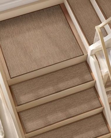 15pcs Stairs Treads and 2 Landing Carpet, Breathable Linen Stair Carpet Non Slip for Wooden Steps Peel and Stick Stairs Runner Indoor Self-Adhesive Treads Stair Covers Mat 8"X30" and 30"X30"