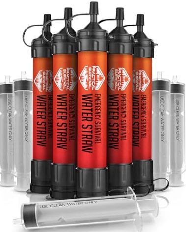 5 High-Capacity Emergency Water Straws – Lightweight, Reusable, 1800-gallon Filters for Camping, Hiking, Travel, Biking, Survival, and Emergencies. No Expiration Date, Perfect for preparedness