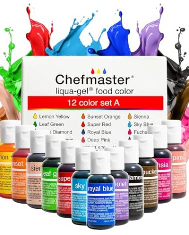 Chefmaster - Liqua-Gel Food Coloring - Fade Resistant Food Coloring - 12 Pack - Vibrant, Eye-Catching Colors, Easy-To-Blend Formula, Fade-Resistant