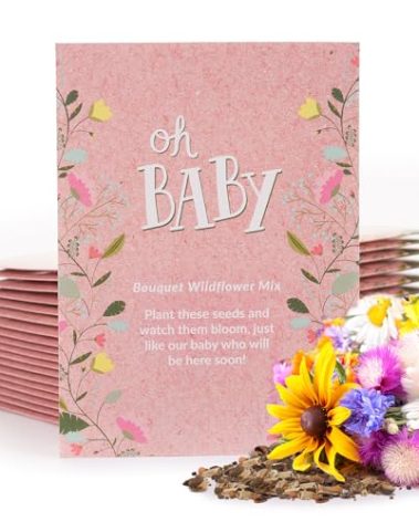 BENTLEY SEED CO. Oh Baby Flower Seeds Packets - Girl/Boy Baby Shower Favors - Pre-Filled, 25 Wildflower Seed Packs for Favor - Eco-Friendly Gift & Babys Guest Giveaways - Non-GMO Seeds - Pink