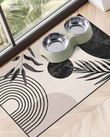 Dog Food Mats for Floors Super Absorbent, Pet Cat Food Mat - Non Slip Dog Bowl Mats for Food and Water, Eco-Friendly Boho Dog Placemats Feeding Mat