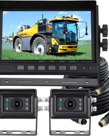 AHD 1080P Wired Reverse Rear View Backup Camera System,2 IR Camera with Waterproof IP69K, 7" Single View Monitor with TVS Protector,Vibration-Proof 10G for Tractor/Truck/Skid Steer/Heavy Equipment