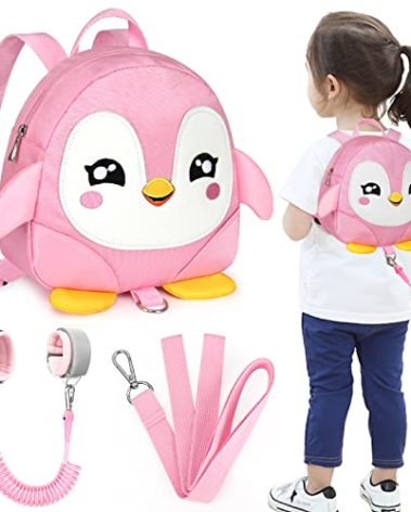 Accmor Toddler Harness Backpack Leash, Cute Penguin Kid Backpacks with Anti Lost Wrist Link, Mini Child Backpack Wristband Tether Strap and Protection Leashes Travel Bag Harness Rein for Baby Girls