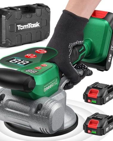 TomTask Tile Vibration Tool Cordless, 2 x 2.0Ah Batteries(6 Hours Lasting), 12 Adjustment Levels, Tile Suction Cup Vibrating Tool, Tile Installation Tool for Laying Large Tiles Floor Wall Bathroom