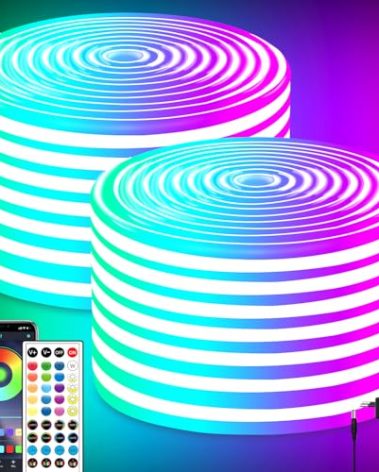 segrass Neon Led Rope Lights,132FT RGB LED Strip Lights, App Control/IR Remote,Outdoor IP65 Waterproof, Music Syncing, Flexible DIY Design led Lights for Bedroom, Gaming, Party, Christmas Décor