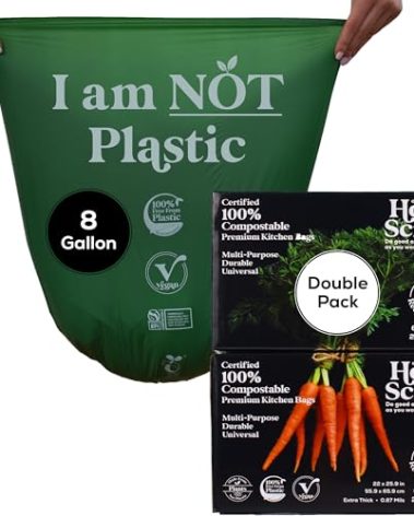 HOLY SCRAP! Medium Compostable Trash Bags - 6-8 Gallon, 100 Pack | Odorless, Plastic-Free & Decomposing Kitchen, Bathroom & Countertop Garbage Bag & Liners | Thick Bin Bags for Green & Food Waste