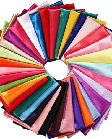 35 Pcs Satin Fat Quarter 35 Solid Color Silky Satin Patchwork Fabric for Bundle Lining Polyester Quilting Wedding Bridal Dress Table Decorations Costume Sewing Apparel Crafts (10 x 8 Inch)