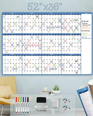 Large Dry Erase Wall Calendar - 52"x36" - Blank Undated Yearly Calendar - Whiteboard Premium Laminated Planner - Reusable Laminated Office Jumbo 12 Months Calendar