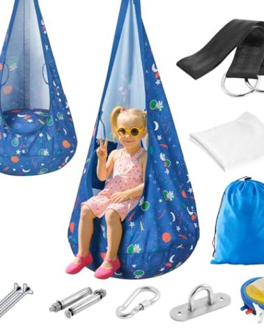 Safotad Sensory Swing, Pod Swing for Kids Toddlers, Hanging Hammock Chair with Inflatable Pillow & Adjustable Straps for Indoor Outdoor - Supports up to 100lbs, Blue