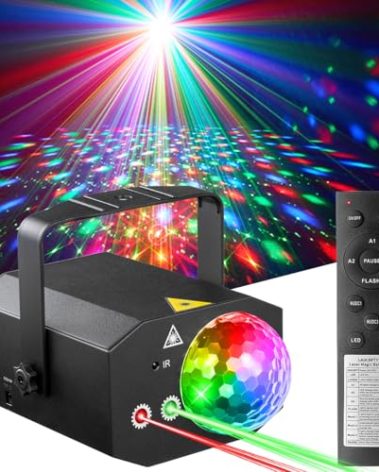 Dj Party Disco Ball Lights with Pattern and Sound Activated,10 ft USB Cable, Laucnpty LED Stage Strobe Light that Sync with Music, Christmas Rave/Home Karaoke/Dance/Club Bar Lights for Parties (Black)