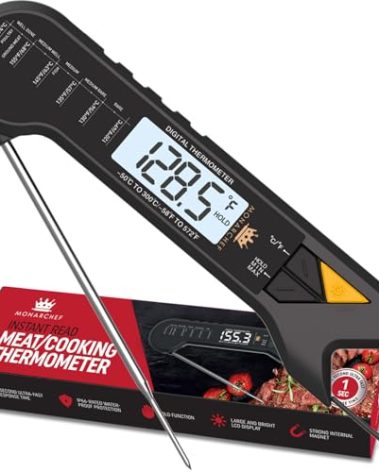 Monarchef Professional Meat Thermometer - Instant Read Food Thermometer with Waterproof Design, Backlight, Hold/Min/Max Function - Cooking Thermometer for Grilling, BBQ and Kitchen Use