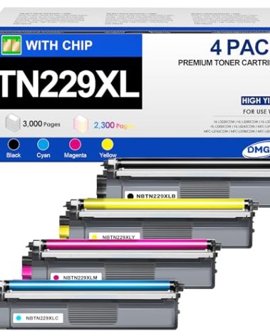 TN229XL TN229 Toner 4 Pack Compatible with Brother MFC-L3780CDW MFC-L3720CDW HL-L3280CDW HL-L3220CDW HL-L3295CDW, TN229XL