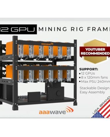 AAAwave 12GPU Mining Rig Frame - The Sluice V2 Steel Open Frame Mining Rig Case, Stackable Chassis for Crypto Coin Currency & AI Machine Learning Applications - Frame Only (Black)