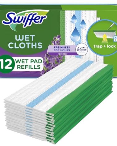 Swiffer Sweeper Wet Mopping Pad Refills for Floor Mop with Febreze Lavender Scent, 12 Count (Packaging May Vary)
