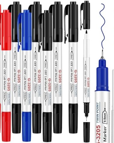 Janlaugh 10 Pack Alcohol Resistant Laboratory Markers, Black Dual Head Permanent Freezer Pens with 0.5mm Fine Point and 1.0mm Makers Tip, Designed for Industrial, Lab and Hospital Use