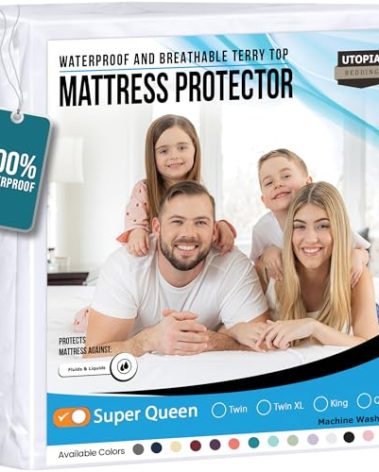 Utopia Bedding Waterproof Mattress Protector Super Queen Size, Premium Terry Mattress Cover 200 GSM, Breathable, Fitted Style with Stretchable Pockets (White)