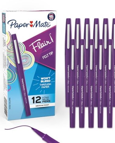 Paper Mate Flair Felt Tip Pens Medium Point (0.7mm) Vivid Purple Pack of 12 - Perfect for teachers students artists and professionals