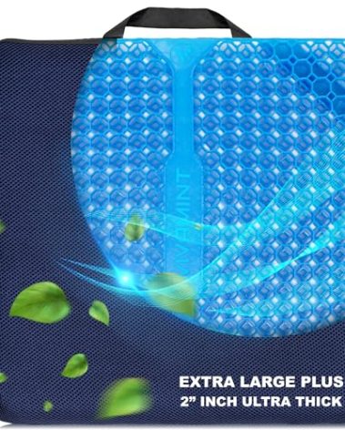 Gel Seat Cushions for Long Sitting- Extra Large & Ultra Thick(2" Inch)- Office Chair Cushion for Pressure Relief, Sciatica, Hip & Back Pain- Car Seat, Wheelchair, Truck Driver Seat - Non-Slip Ties