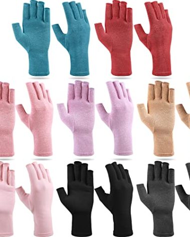 Crowye 8 Pairs Arthritis Compression Gloves Relieve Muscle Pain Fingerless Gloves Bulk Typing coverings for Women Men(Medium,Colorful)