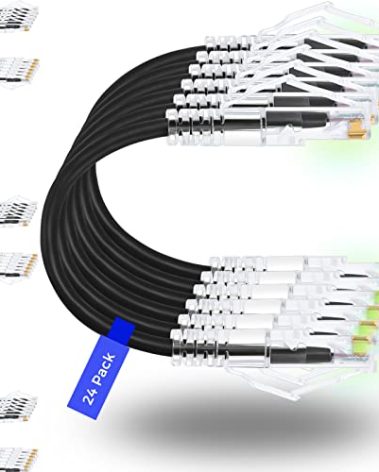Rapink Patch Cables Cat6/ Cat6a 1ft (24 Pack) Slim, Cat6a Ethernet Patch Cable 10G Support, Snagless Cat 6 Patch Cable for Patch Panel to Switch, Flexiable Cat6 Ethernet Cable Black