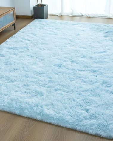 Ultra Soft Fluffy Rugs for Bedroom 4x6 Feet, Shag Area Rugs for Living Room, Large Comfy Furry Rug for Boys Kids Baby Room Decor, Non Slip Nursery Rug Modern Indoor Fuzzy Floor Carpet, Light Blue