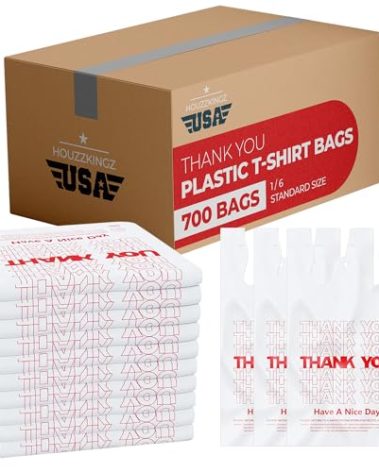 700 Thank You Plastic Bags - Grocery Shopping Bags with Handles [12" X 6.5" X 22"] White Plastic T Shirt Bags for Small Business, Restaurant Supplies, Groceries, Retail Store, Food Truck Accessories