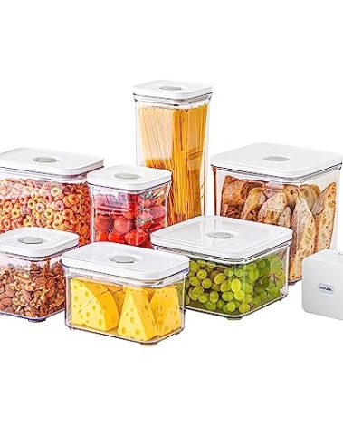 VAKUEN Premium Airtight Food Storage Containers Mega 8P/Set. Total 46.11cup, 7pcs Container and Vacuum Sealer. Smart One-Click Seal Lid, Patented Double Silicone Lining, 100% Leak Proof, BPA-FREE