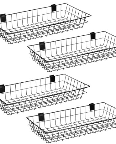 Coume 4 Pack Extra Large Slatwall Baskets 24" x 12" x 4" Metal Ventilated Hanging Wire Basket Wall Mounted Basket for PVC Slatwall Accessories for Shops Rooms Garage Storage Display Organizing, Black