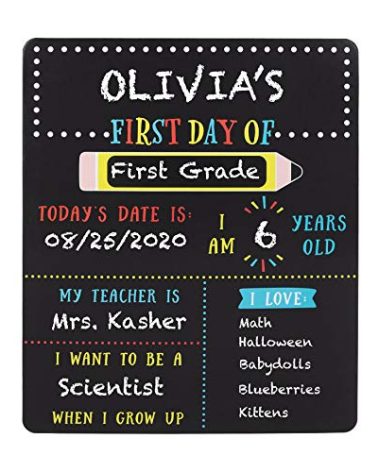 Kate & Milo First and Last Day of School Reversible Chalkboard, Reusable Photo Sharing Prop with Included Chalk, Back to School Pictures, Double Sided Photo Board for Kids, Girls, and Boys 12 x 14
