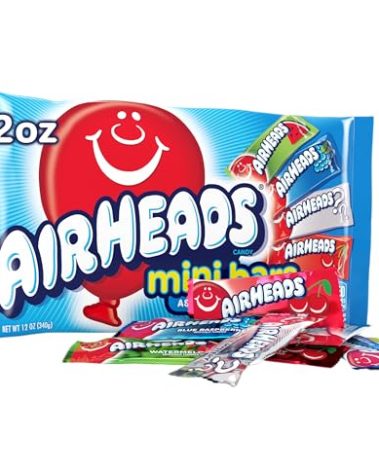 Airheads Mini Bars, Halloween Trick or Treat Candy Variety Bag, Individually Wrapped Bulk Candy for Adults & Kids, Party, Non-Melting, 12 oz Bag
