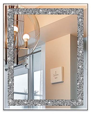 Ruomeng Rectangular Wall Mirror Crystal Crush Diamond Mirror for Home Décor Accent Mirror for Bathroom, Entryway and Bedroom, 16" x 20"