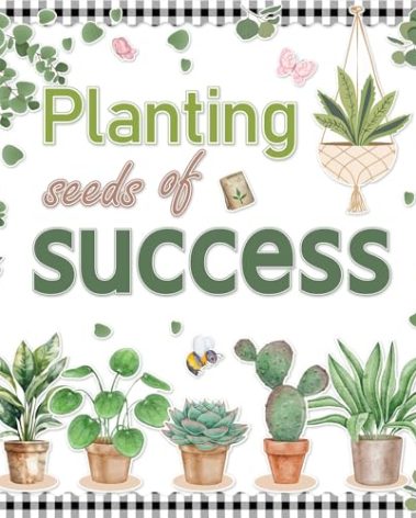 Justforjoyful Summer Greenery Potted Plant Bulletin Board Classroom Decorations Eucalyptus Cutouts Plant Seeds of Success April Bulletin Board for School Home Nursery Chalkboard Farmhouse Door Decor